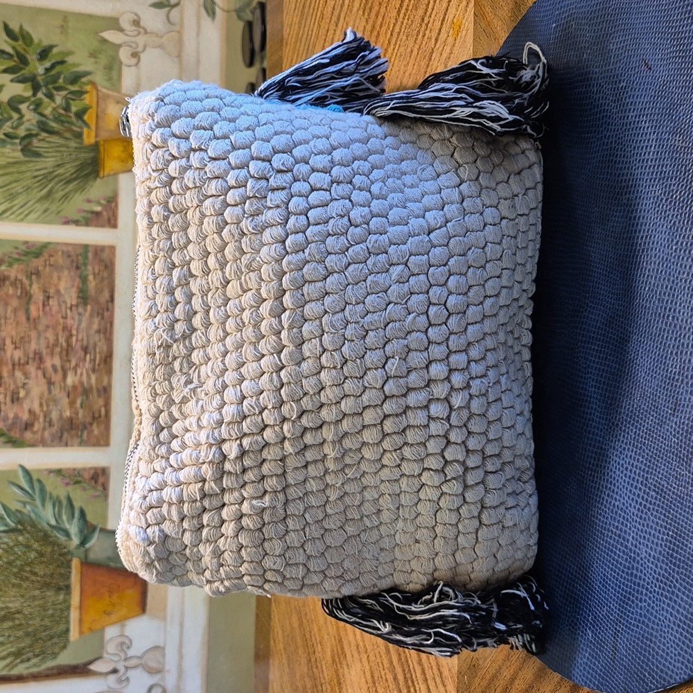 Cost Plus World Market Cream Fabric with Zipper Boho Inspired Clutch/Make Up Bag - Picture 6 of 14